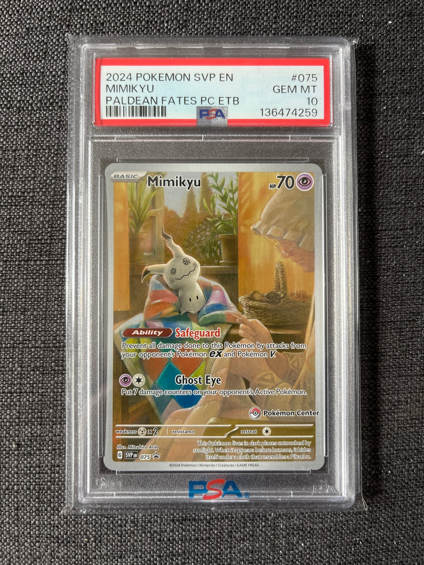 Pokemon Karte Mimigma - Mimikyu (SVP 075) PSA 10 - Pokemon Center Promo - English