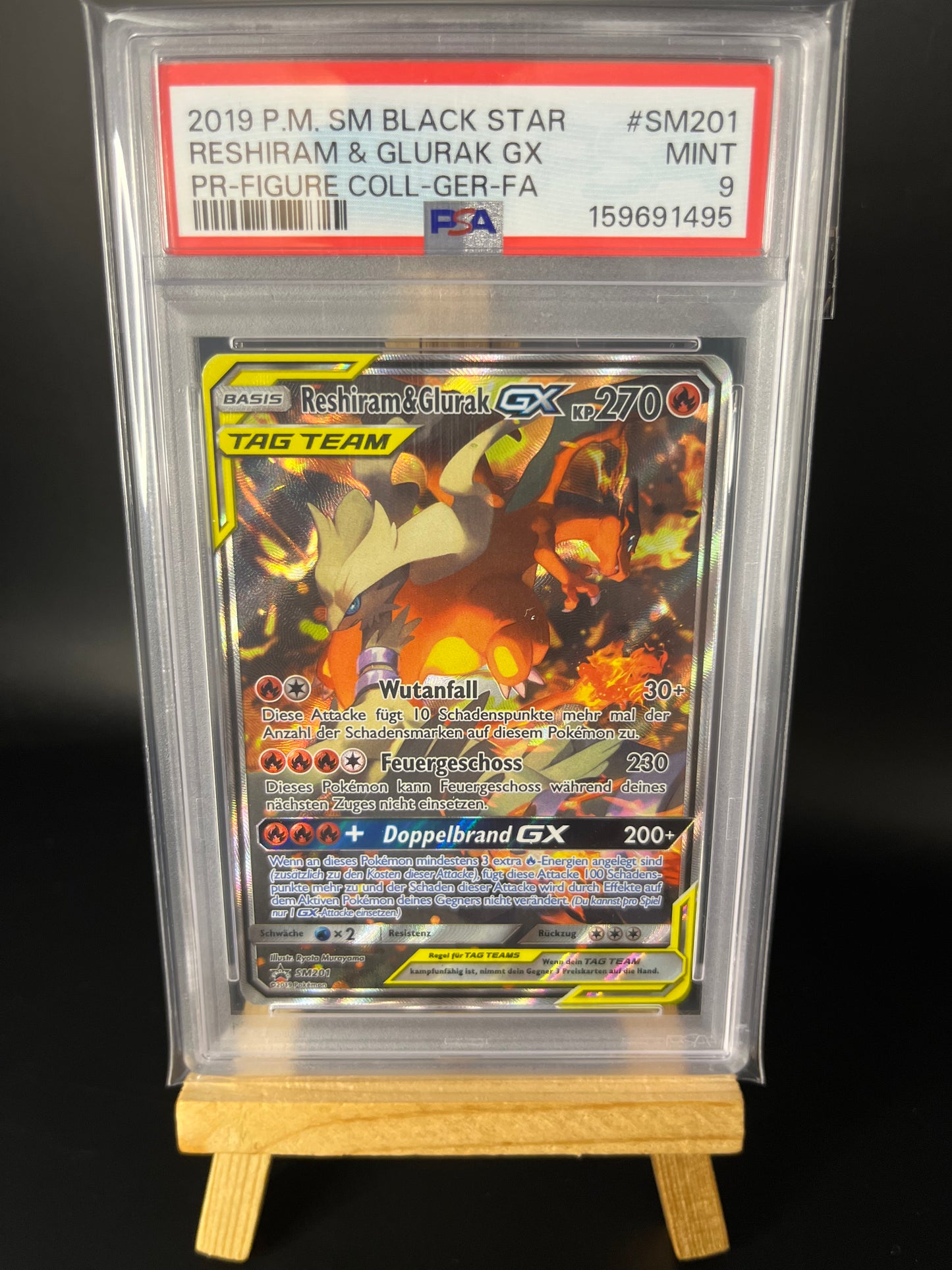 Pokémon Karte Reshiram & Glurak GX (SM 201) PSA 9 - SM Black Star Promos - Deutsch