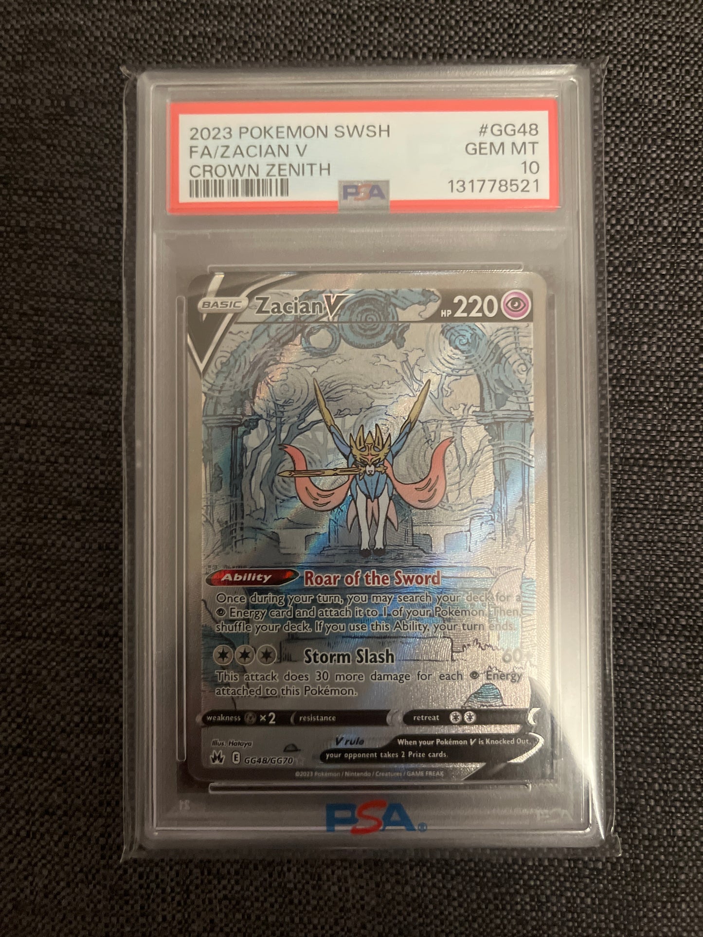 Pokemon Karte Zacian V (CRZ GG48) PSA 10 - Crown Zenit - English