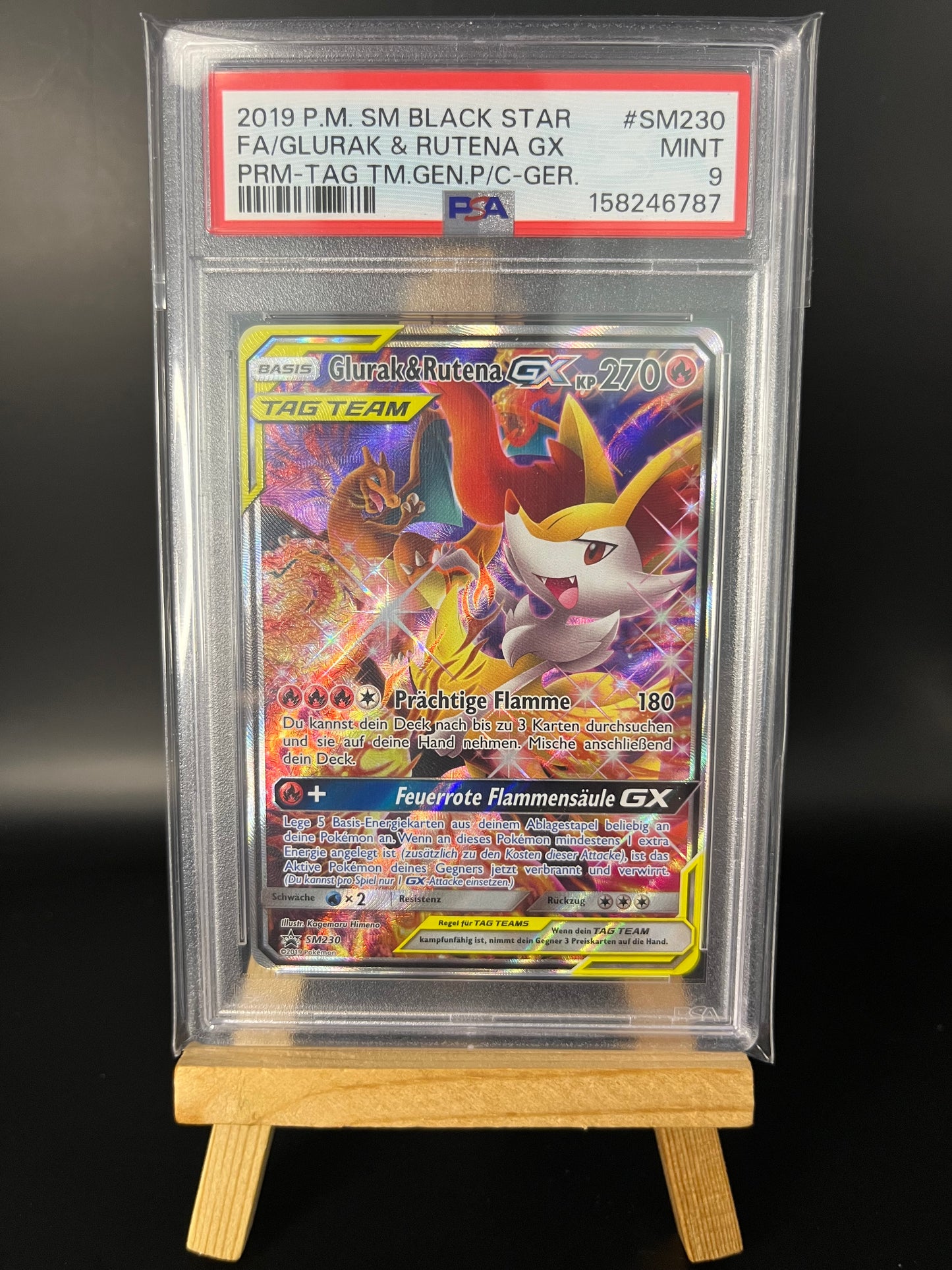 Pokémon Karte Glurak & Rutena GX (SM 230) PSA 9 - SM Black Star Promos - Deutsch