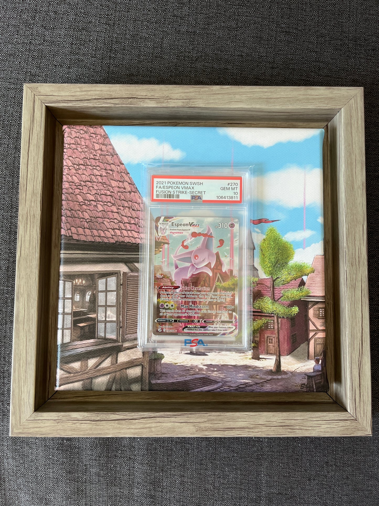 Pokemon Karte Psiana - Espeon VMAX (FST 270) PSA 10 - Fusion Strike - English mit Rahmen