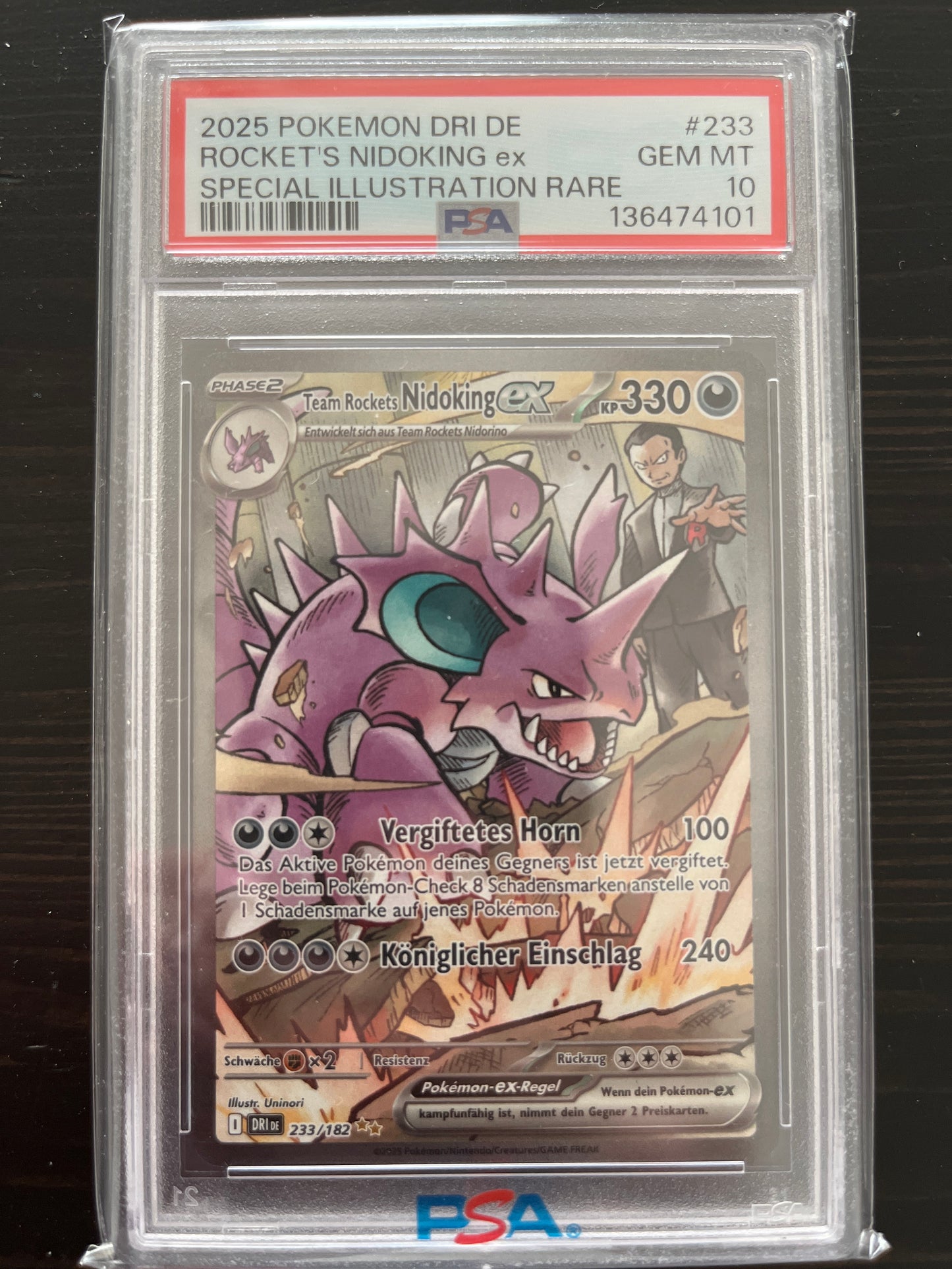 Pokemon Karte Team Rockets Nidoking ex (DRI 233) PSA 10 - Ewige Rivalen - Deutsch