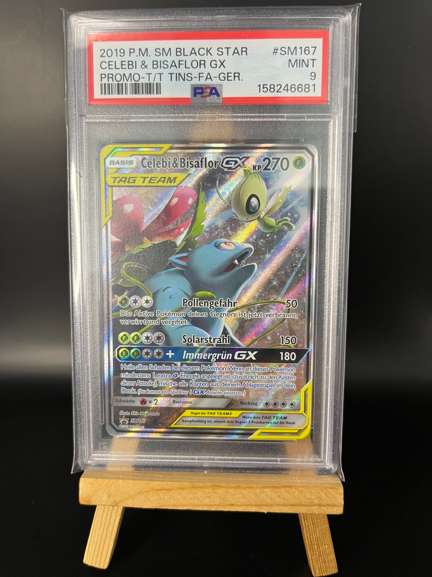 Pokémon Karte Celebi & Venusaur GX (SM 167) PSA 9 - SM Black Star Promos - Deutsch