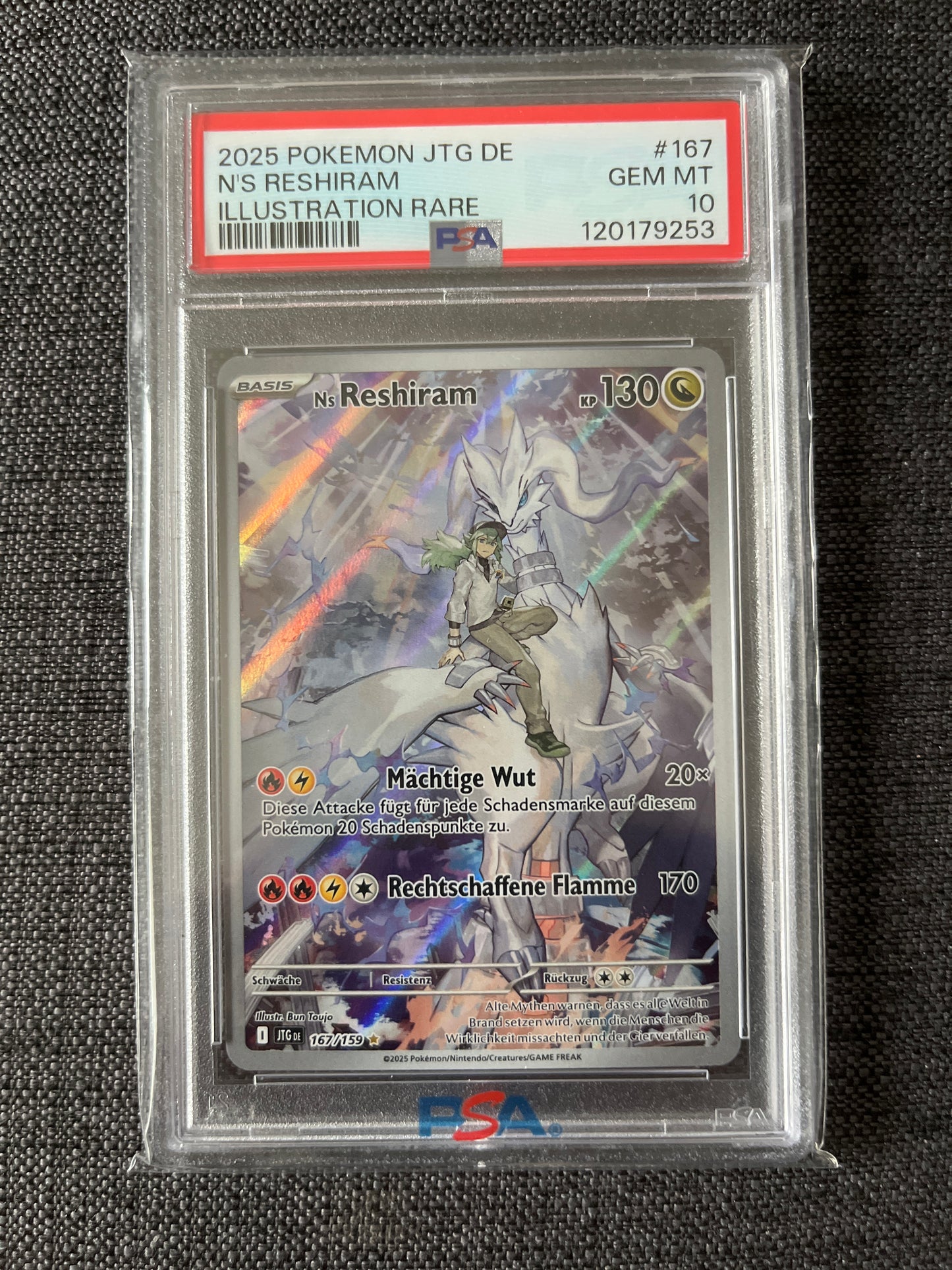 Pokemon Karte Ns Reshiram (JTG 167) PSA 10 - Reisegefährten - Deutsch