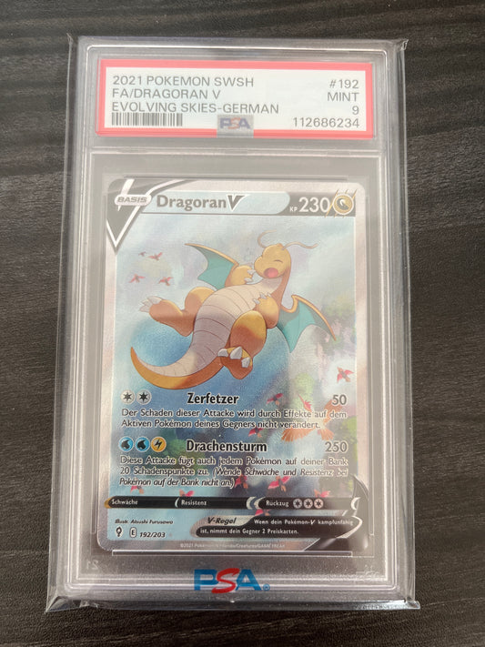 Pokemon Karte Dragoran - Dragonite V (EVS 192) PSA 9 - Evolving Skies - Deutsch