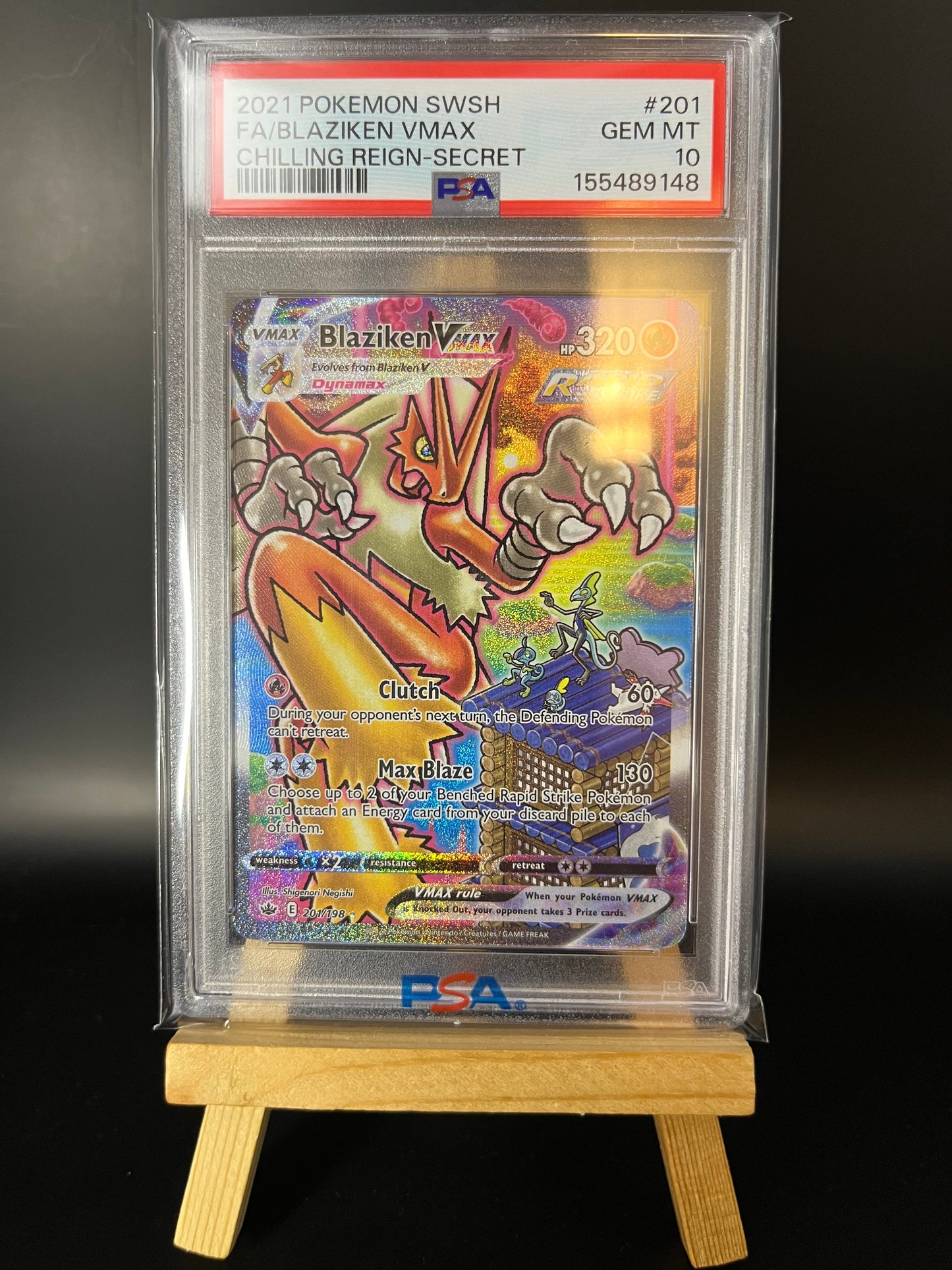 Pokemon Karte Lohgock - Blaziken VMAX (CRE 201) PSA 10 - Chilling Reign - Englisch
