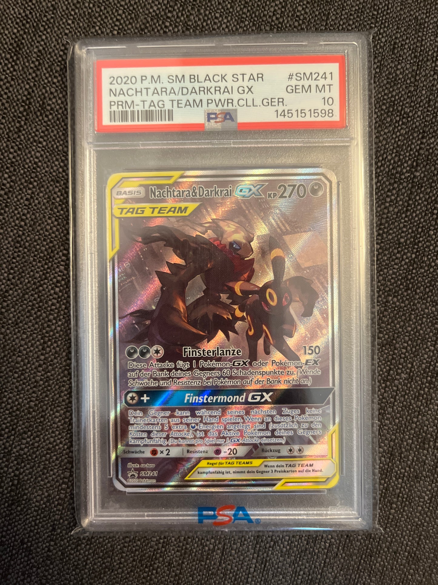 Pokemon Karte Nachtara & Darkrai GX (SM 241) PSA 10 Pop 11! - SM Black Star Promos - Deutsch
