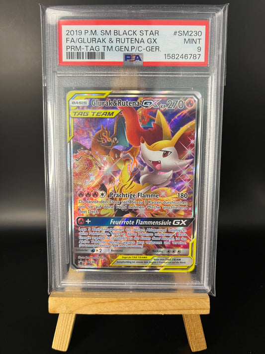 Pokémon Karte Glurak & Rutena GX (SM 230) PSA 9 - SM Black Star Promos - Deutsch