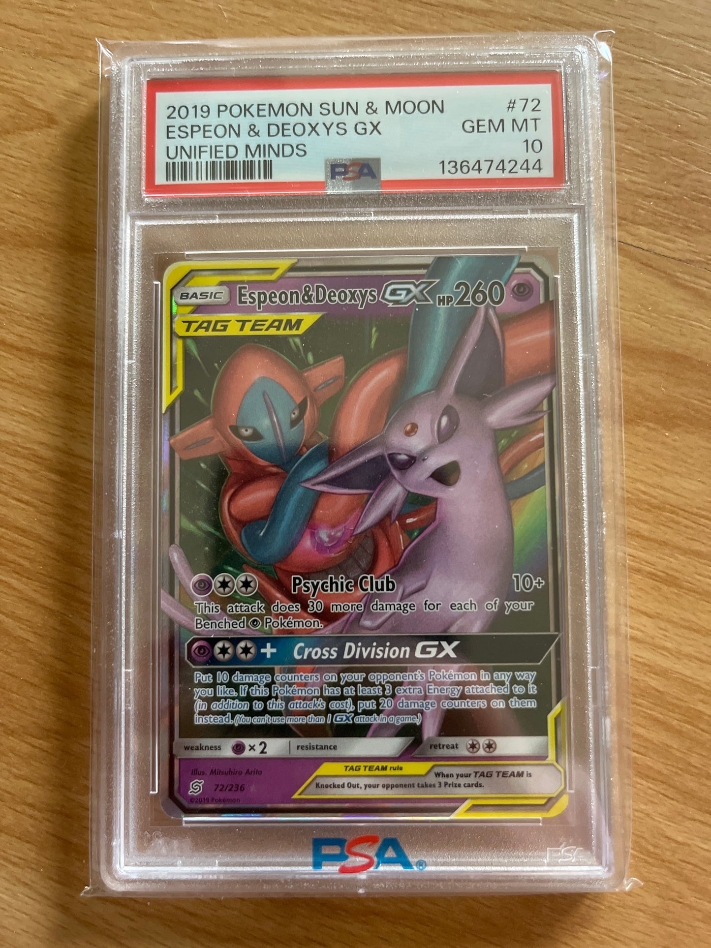 Pokemon Karte Espeon & Deoxys GX (UNM 72) PSA 10 - Unified Minds - English