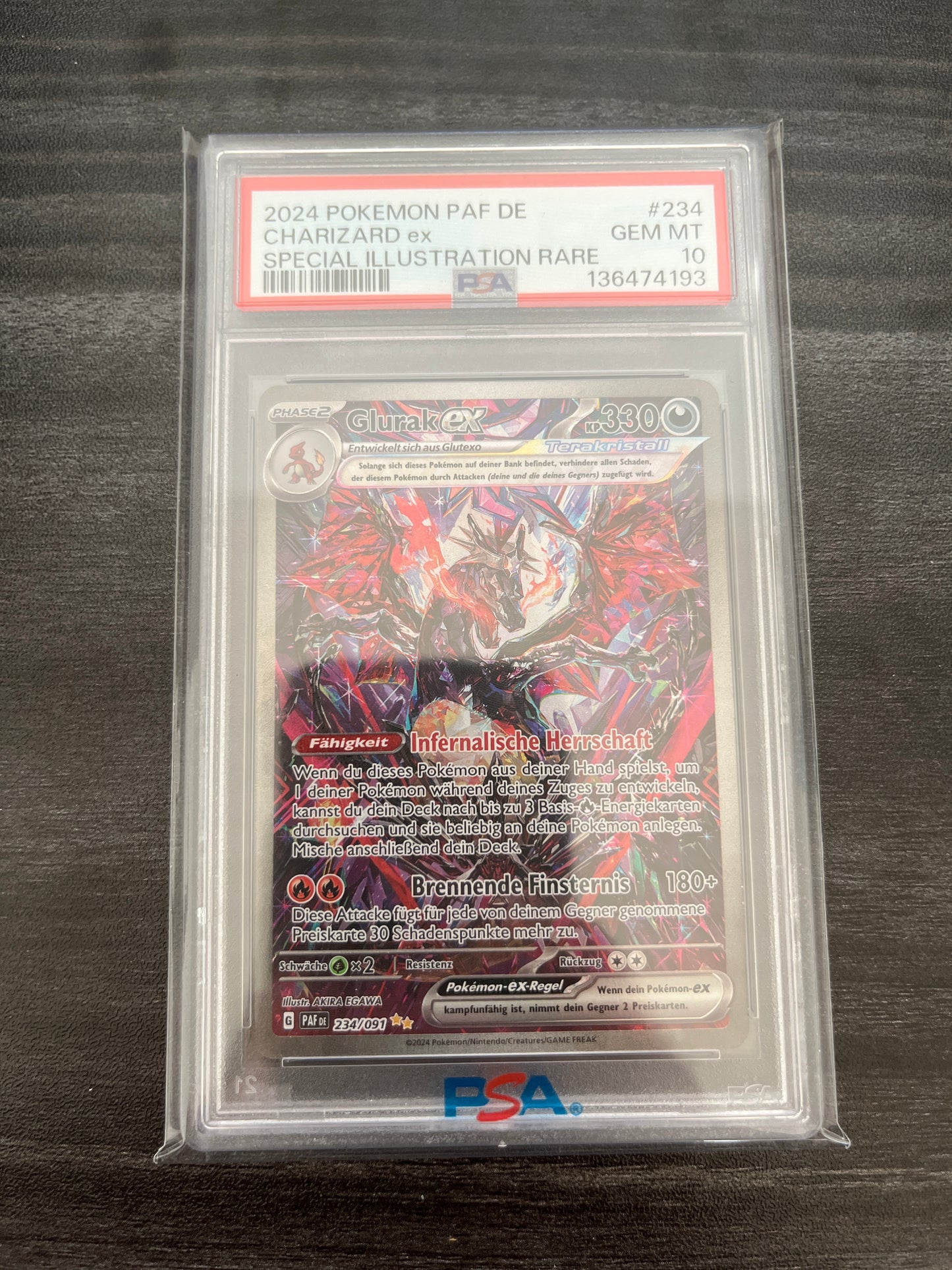 Pokemon Karte Glurak - Charizard ex (PAF 234) PSA 10 - Paldeas Schicksale - Deutsch