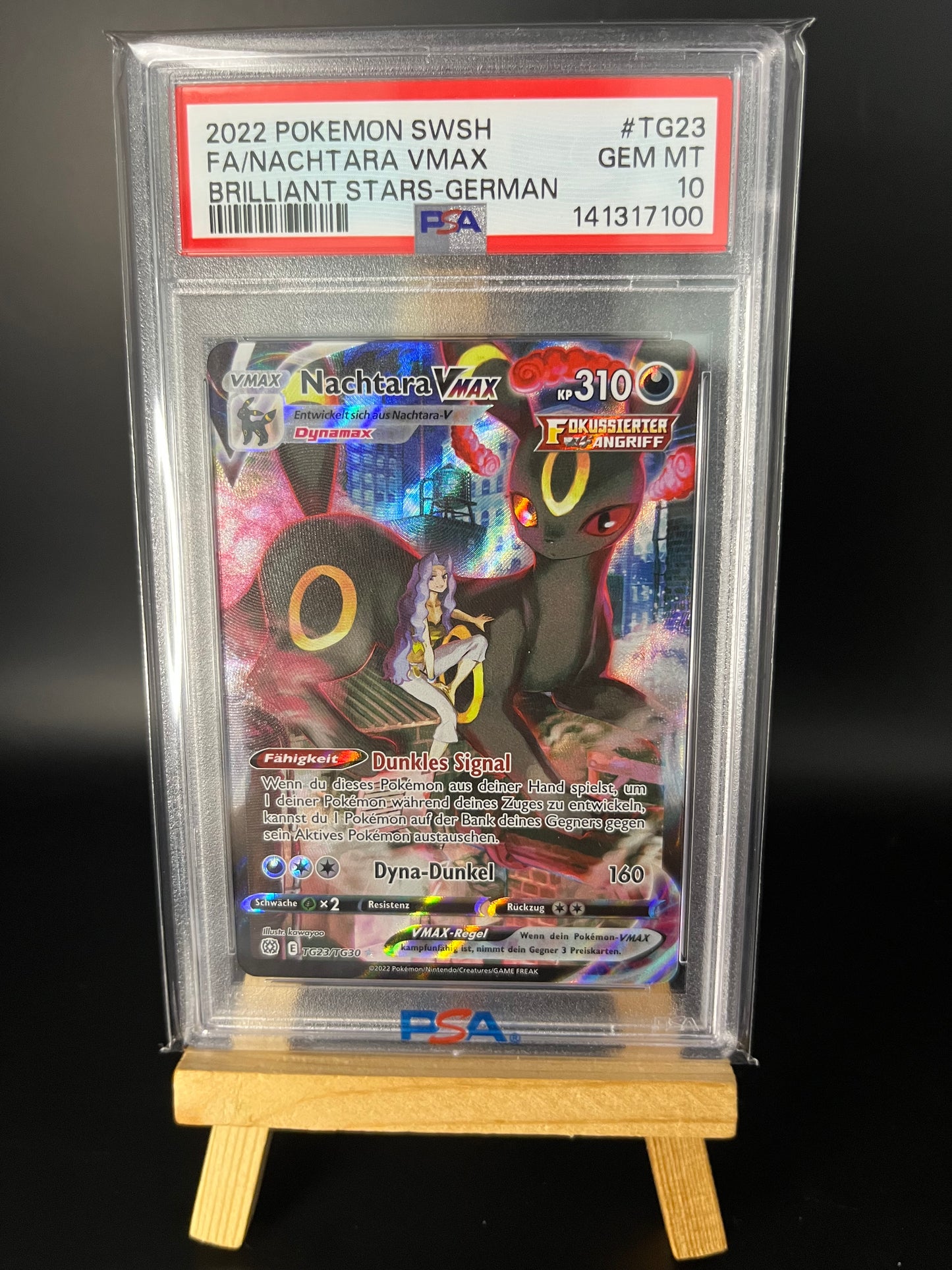 Pokemon Karte Nachtara - Umbreon VMAX (BRS TG23) PSA 10 - Strahlende Sterne - Deutsch