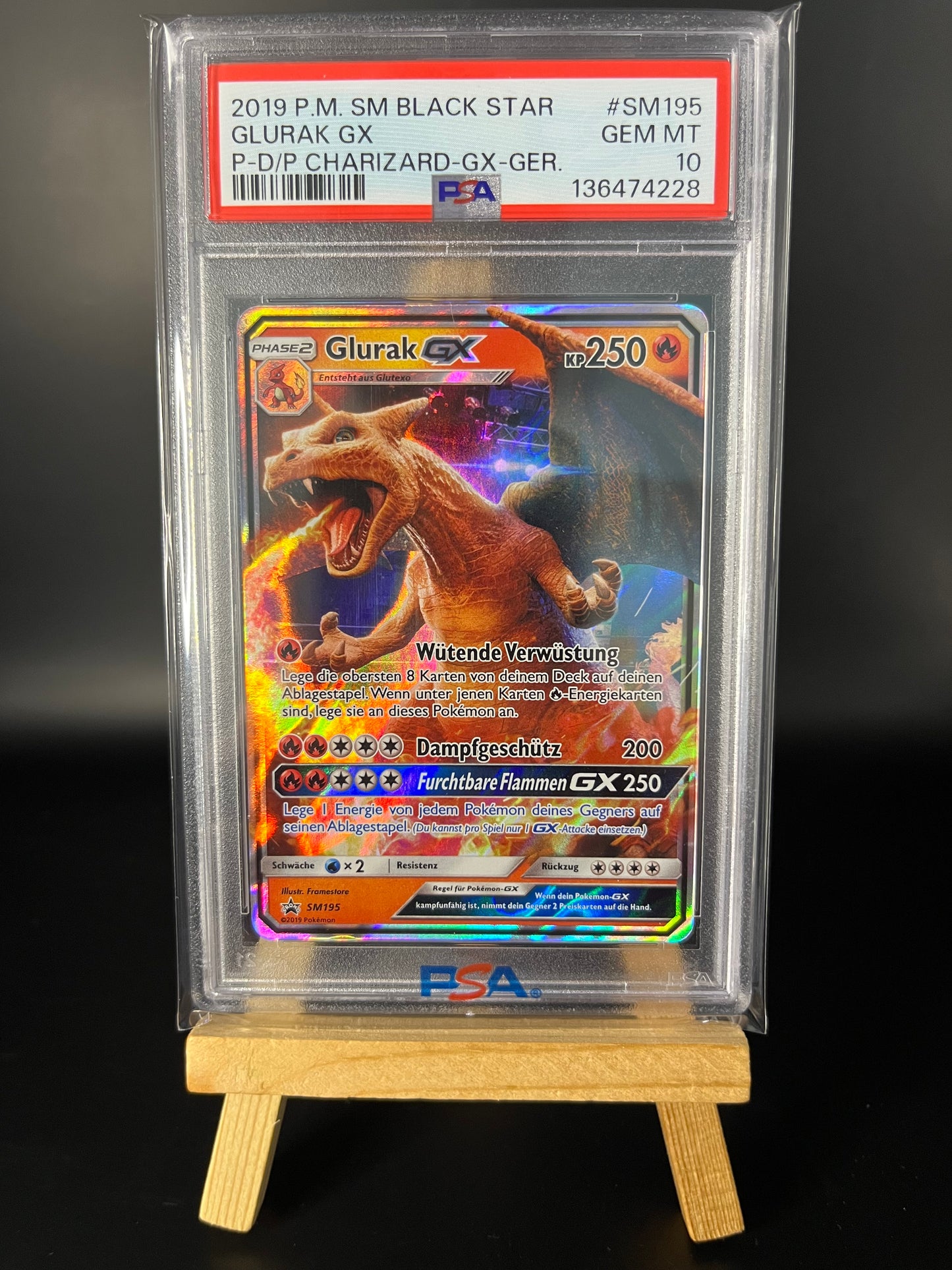 Pokemon Karte Glurak - Charizard GX (SM 195) PSA 10 - SM Black Star Promos - Deutsch