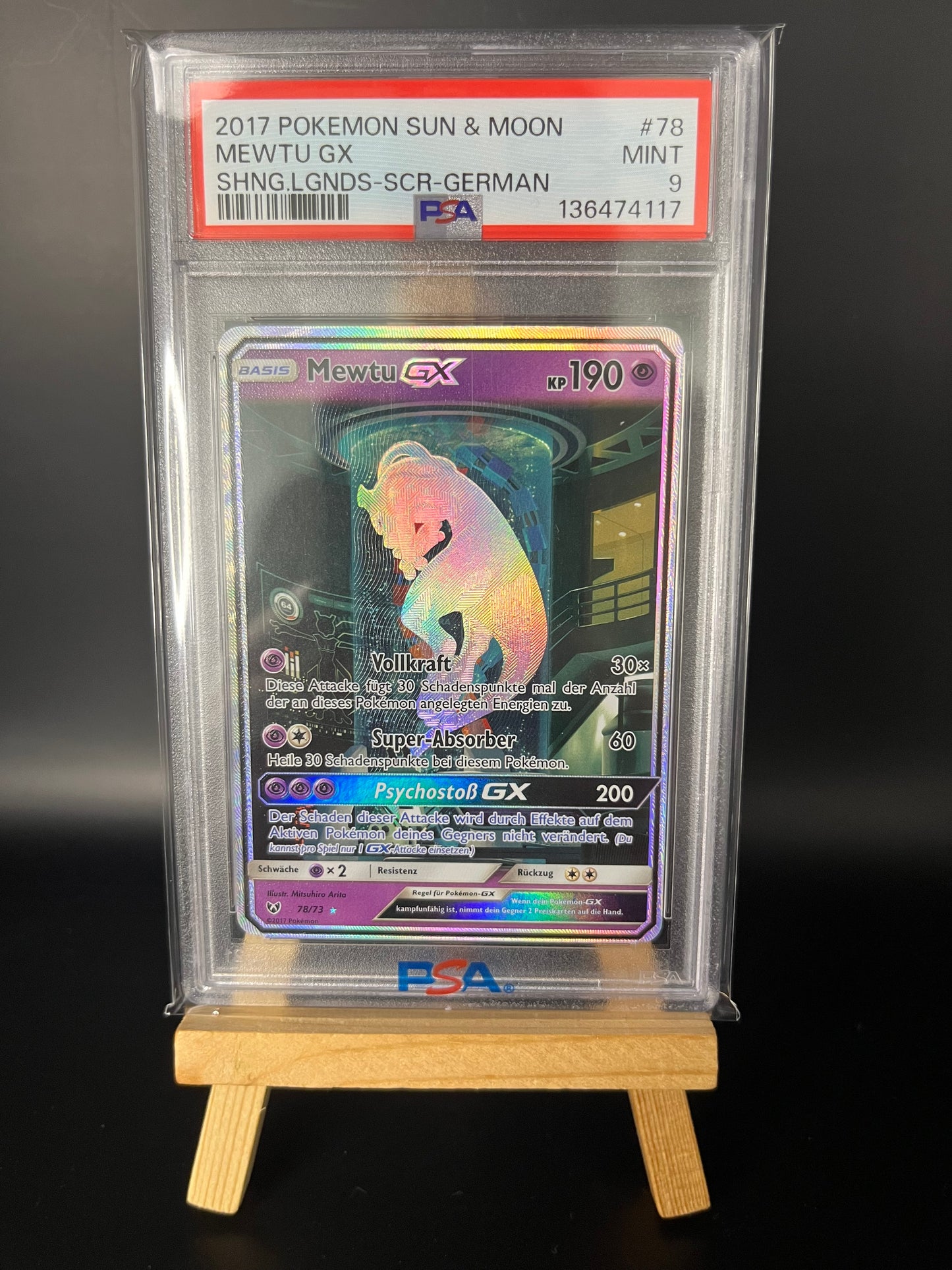 Pokemon Karte Mewtu GX (SLG 78) PSA 9 - Schimmernde Legenden - Deutsch