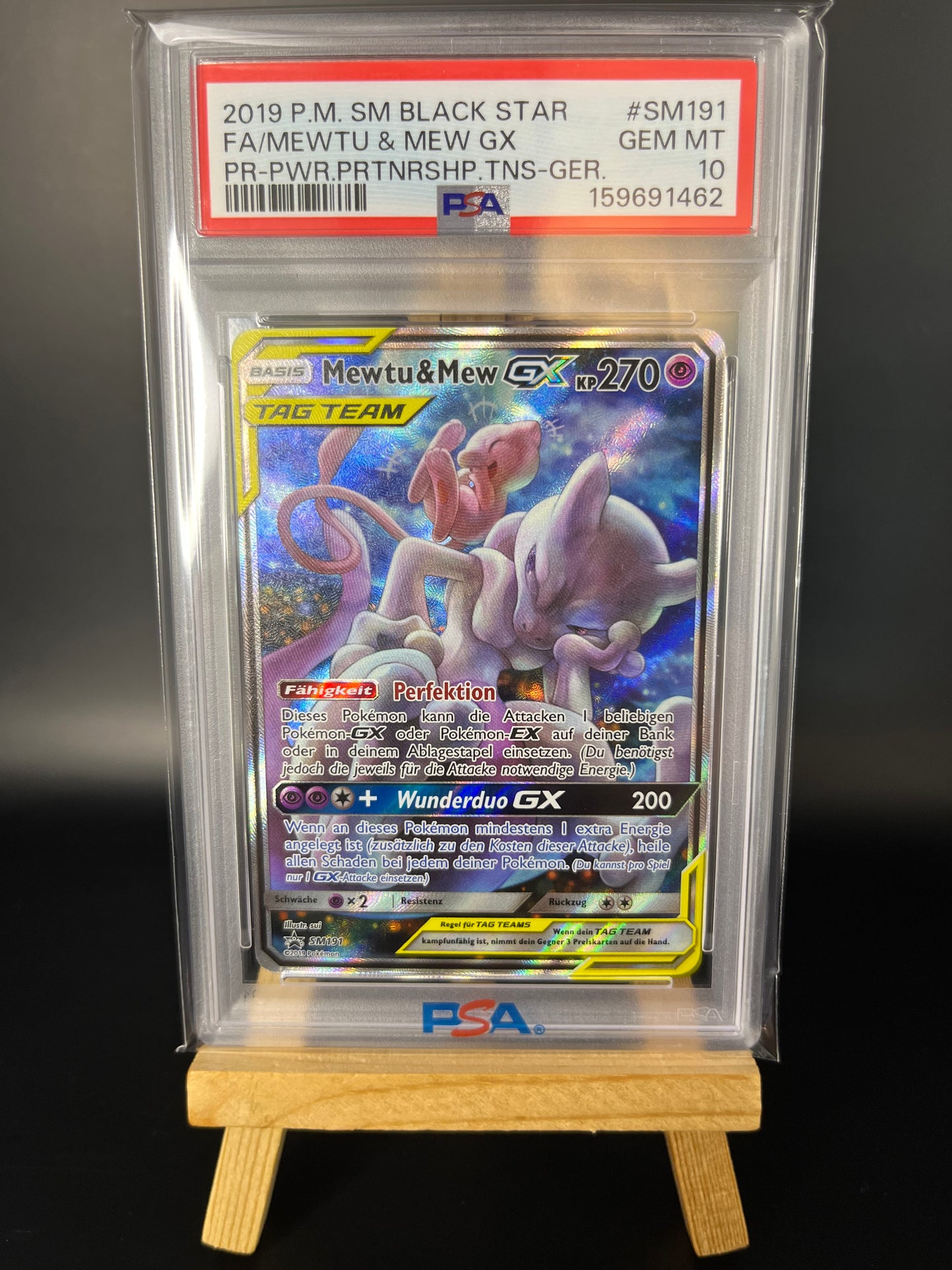 Pokemon Karte Mewtwo & Mew GX (SM 191) PSA 10 - SM Black Star Promos - Deutsch