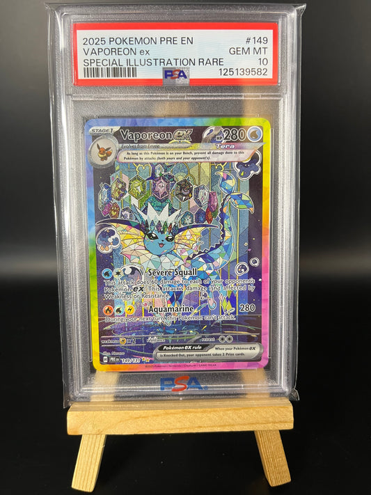 Pokemon Karte Aquana - Vaporeon ex (PRE 149) PSA 10 - Prismatic Evolutions - English