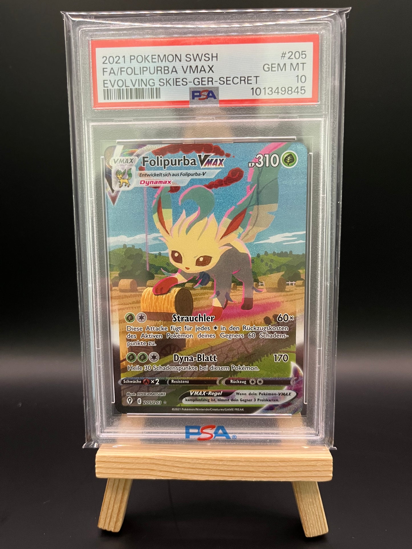 Pokemon Karte Folipurba - Leafeon VMAX (EVS 205) PSA 10 - Evolving Skies - Deutsch - POP 54!