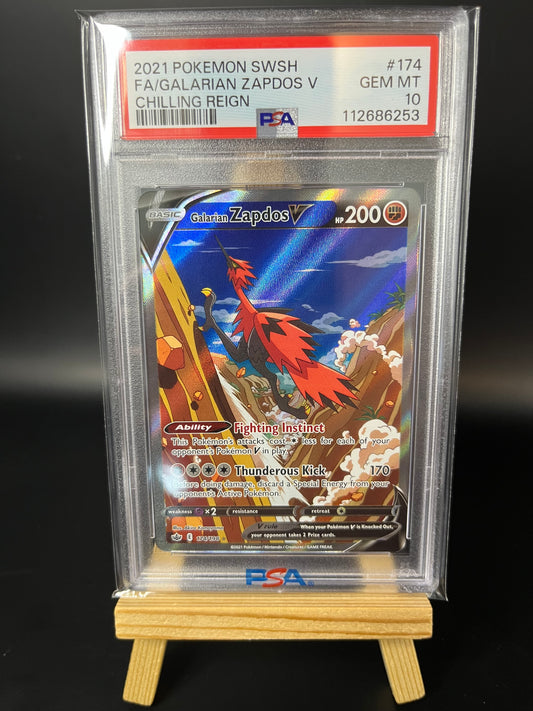 Pokemon Karte Galar-Zapdos/Galarian Zapdos V (CRE 174) PSA 10 - Chilling Reign - Englisch
