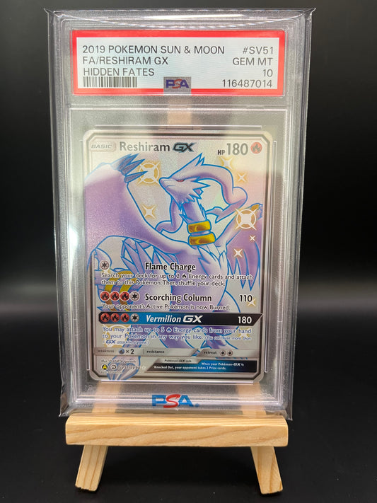 Pokemon Karte Reshiram GX (HIF SV51) PSA 10 - Hidden Fates - English