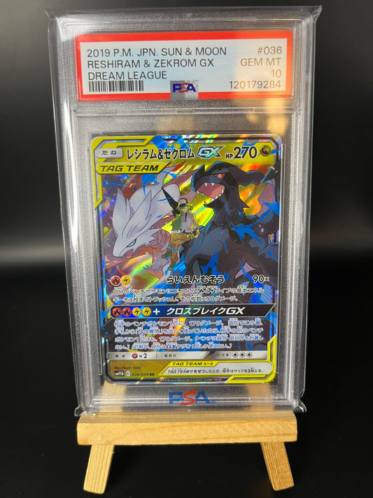 Pokemon Karte Reshiram & Zekrom GX (sm11b 036) PSA 10 - Dream League - Japanese