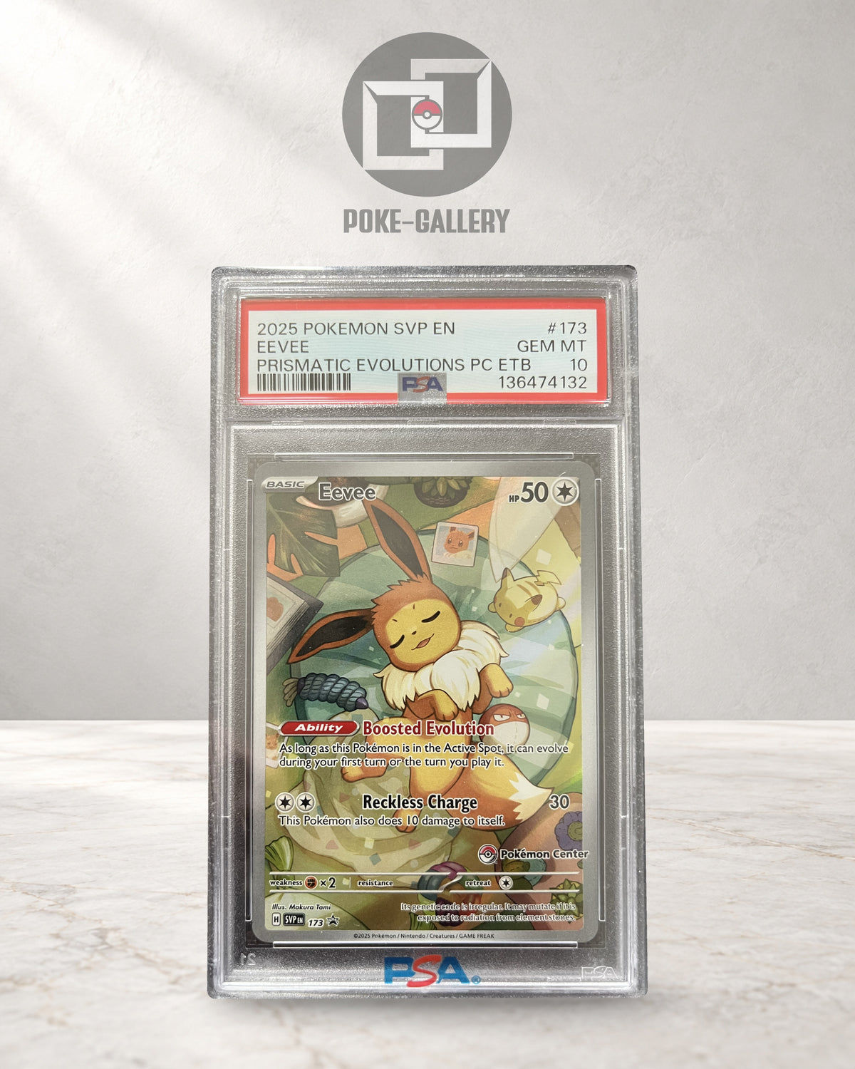 Pokemon Karte Evoli - Eevee (SVP 173) PSA 10 - Pokémon Center Promo - English · CERT 136474132 · Poke-Gallery