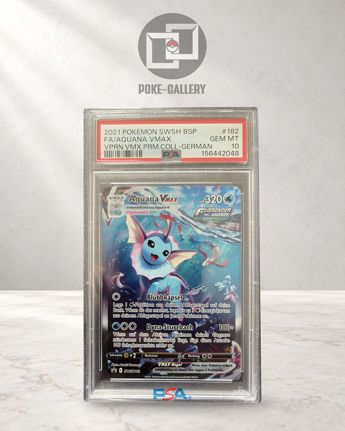 Pokémon Karte Aquana VMAX (SWSH 182) PSA 10 - SWSH Black Star Promos - Deutsch · CERT 156442048 · Poke-Gallery