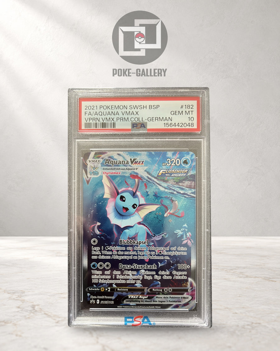 Pokémon Karte Aquana VMAX (SWSH 182) PSA 10 - SWSH Black Star Promos - Deutsch · CERT 156442048 · Poke-Gallery