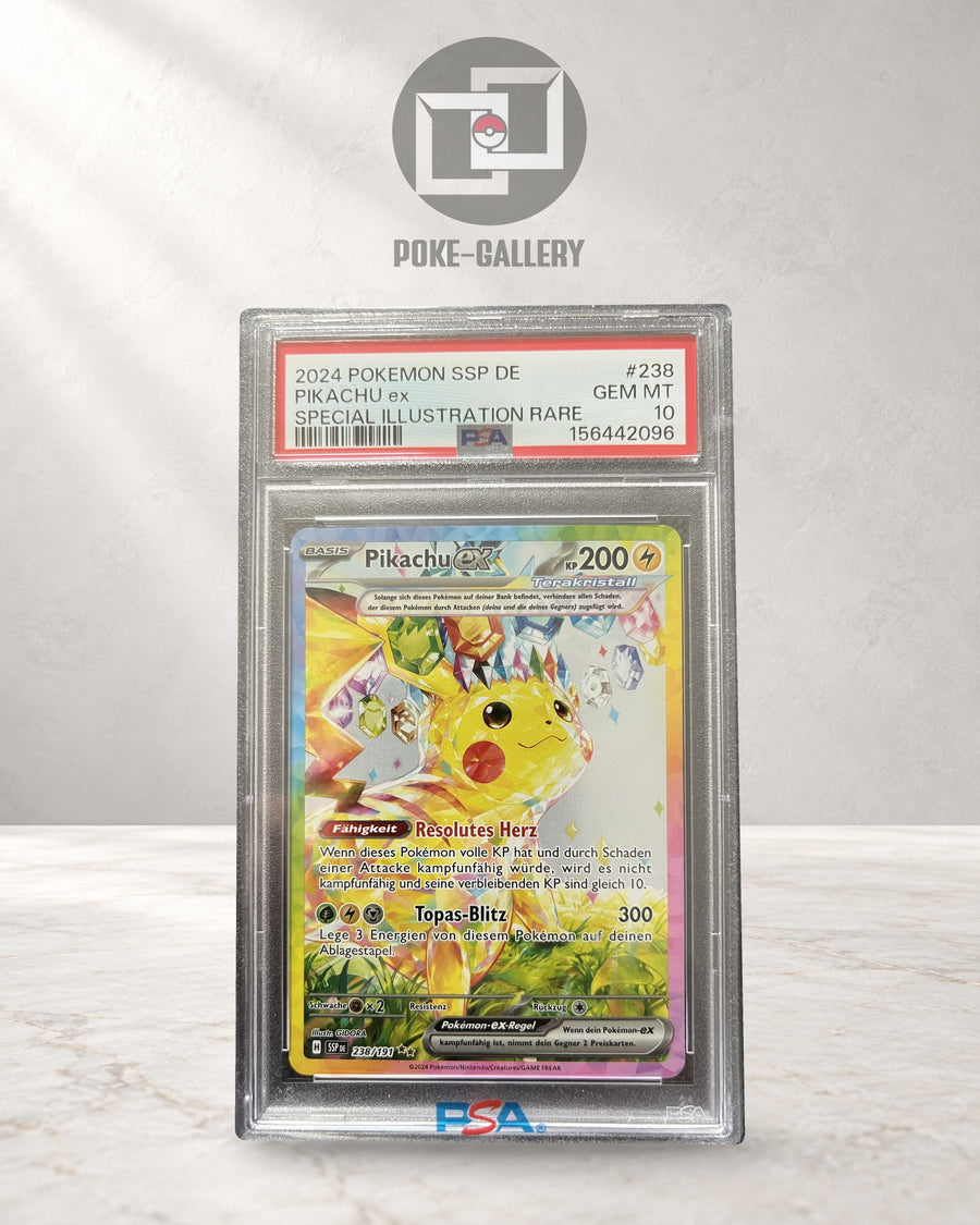 Pokemon Karte Pikachu ex (SSP 238) PSA 10 - Stürmische Funken - Deutsch · CERT 156442096 · Poke-Gallery