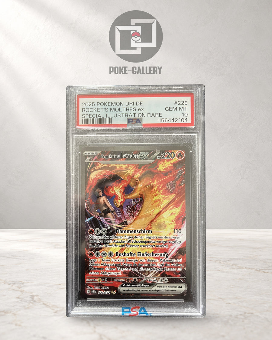 Pokémon Karte Team Rockets Moltres ex (DRI 229) PSA 10 - Destined Rivals - Deutsch · CERT 156442104 · Poke-Gallery